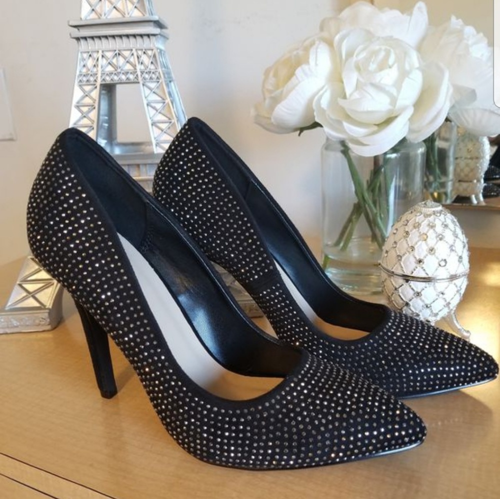 Black Rhinestone Sparkle Stiletto Pumps High Heels